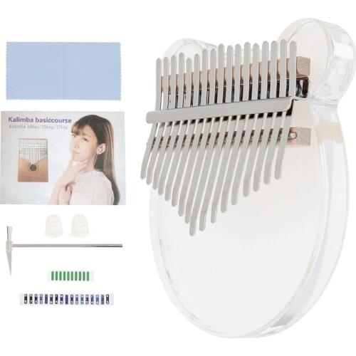 17 Key Simulation Crystal Transparent Bear Face Shape Thumb Piano Kalimba Mbira with Tuning Hammer for Beginners / Performance