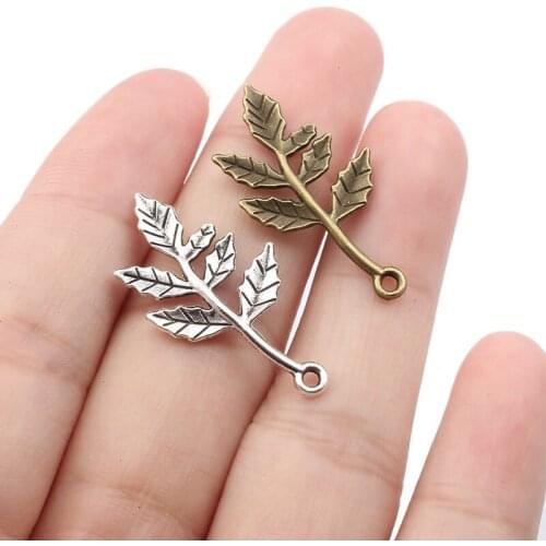 20pcs/lot Chic Branch Two Leaves Pendant Charm Elegant Women Simple Earring Necklaces Jewelry Accessories 16*30mm