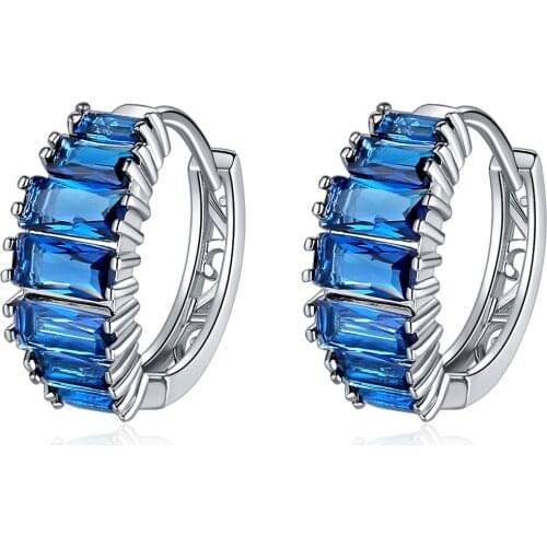 2021 New Luxury Blue Silver Color Halo Earrings for Women Anniversary Gift Jewelry Wholesale E6490