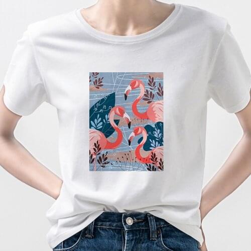 Flamingo Funny T Shirts Women Summer Top Aesthetic Vogue T-Shirt Feminina Round Neck Top for Ladies Casual Russia Free Shipping