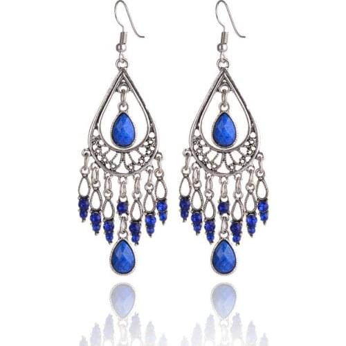 Bohemia Tassel Earrings Exaggerated Drop Earrings For Women Earing Jewelry Blue Green Gray Crystal Earring Stone Dangle Earrings