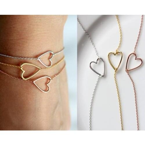 Tiny Line Hollow Out Open Heart Bracelets Simple Wire Wrapped Love Heart Bracelets for Lovers Couples Wedding blessing jewelry