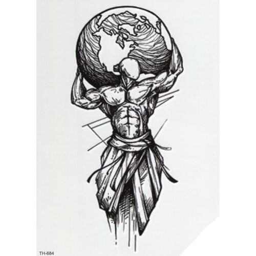 Man with his shoulders on the earth Waterproof Temporary Tattoo sticker high quality Fake Tattoo sleeves Henna Tatoo Tatuagem
