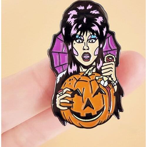 Halloween Elvira Pumpkin Skull Enamel Brooch Pin Backpack Hat Bag Lapel Pins Badges Women Mens Fashion Jewelry Accessories