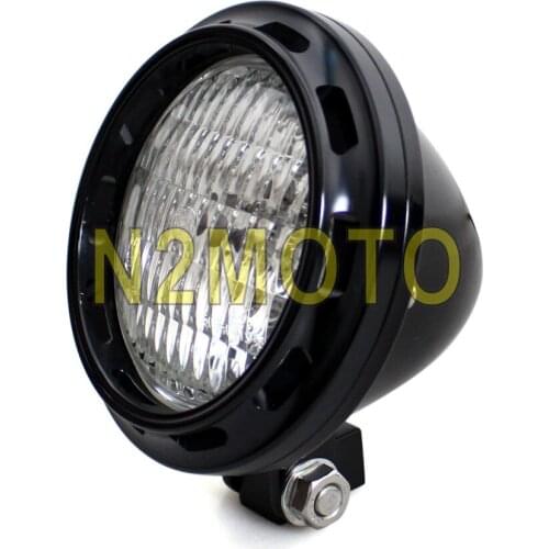 H4 Bulb Retro Black Billet Aluminum Motorcycle 4" Headlight Headlamp Light for Harley Cafe Racer Sportster
