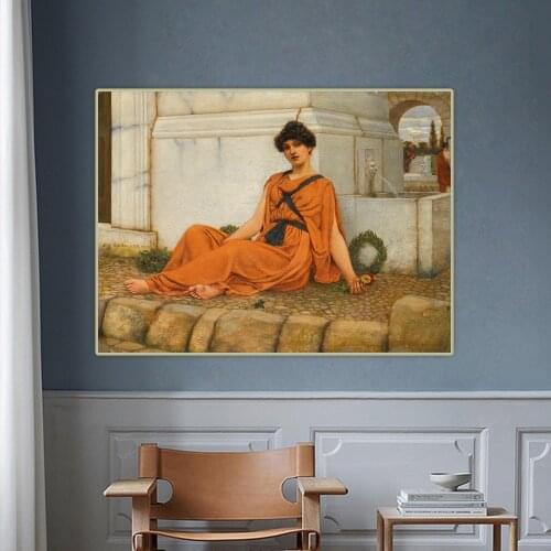 Citon John William Godward《The Flower Girl》Canvas Art Oil Painting Artwork Poster Picture Wall Hanging Decorations Home Decor