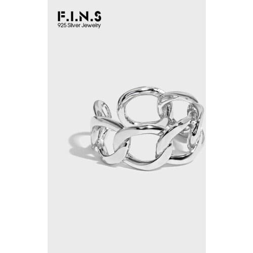 F.I.N.S Classic Wide Chain Authentic S925 Sterling Silver Open Finger Ring Female Link Hollow Silver Ring 925 Fine Jewelry