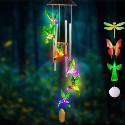 Hummingbird Color Changing Solar Wind Chimes for Outside Memorial Wind Bell for Garden Patio Decor Gifts