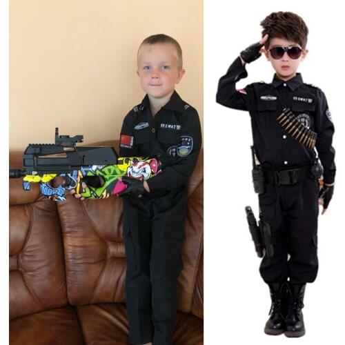 2020 Boys Policemen Costumes Children Cosplay for Kids Army Police Uniform Clothing Set Long Sleeve Fighting Performance Uniform