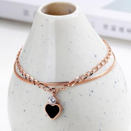 FATE LOVE Muliti Layer Fashion Jewelry Beautiful Cute Girl Women Heart Charm Bracelets Bangles Rose Gold Color Dropship Supplier
