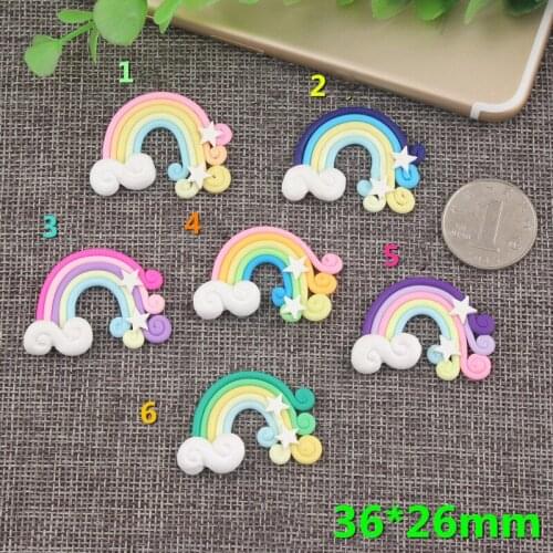 Mini Order 10pcs/Lot 36*26mm Colorful Rainbow Shape Resin Cabochons Flatback Kawaii DIY Jewelry Findings Girl Hair Bow Clip