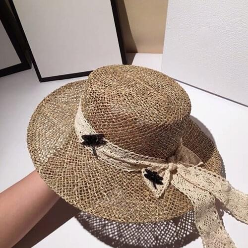 New Hepburn Style High-end Custom Salty Straw Straw Hat For Women Summer Retro Flat Top Hat Sunshade Beach Hat Chapeu Feminino