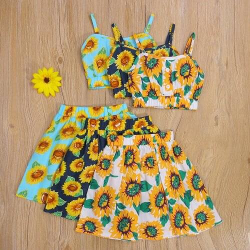 Baby Girls Clothing Camisole Skirt Casual Set Sunflower Print Elastic Waist Navel Design A-line Version Summer Clothing