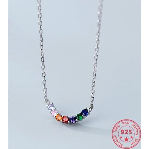 2019 New Listing Simple Silver 925 Necklace For Women Arc Colorful Zircon Pendant Necklaces For Lovers Luxury Jewelry