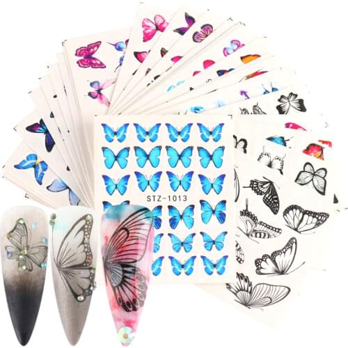 12 or 30pcs Set Sticker on Nails Flower Butterfly Water Transfer Decal Anime Leaf Foil Manicure Nail Design Slider NFSTZ982-1017