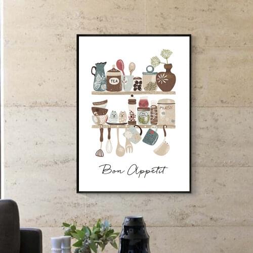 Bon Appetit Quotes Posters And Prints Tableware Canvas Painting Modern Wall Art Pictures For Kitchen Vintage Room Home Decor