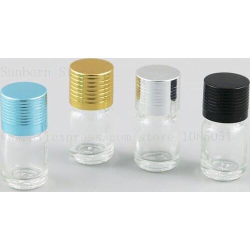 3ml Clear Glass Essential Oil Bottle Empty Refillable e Liquid Vial with Orifice Reducer Blue Black Gold Silver Cap 20pcs