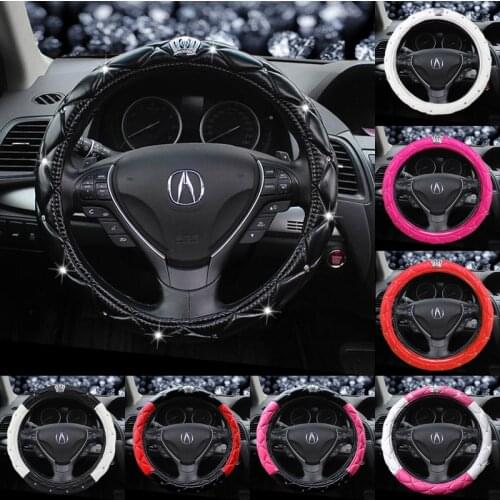 Car steering wheel cover PU Luxury Crystal Crown Studded Rhinestone Leather Car Steering Wheel Cover Diamond Steering Covers