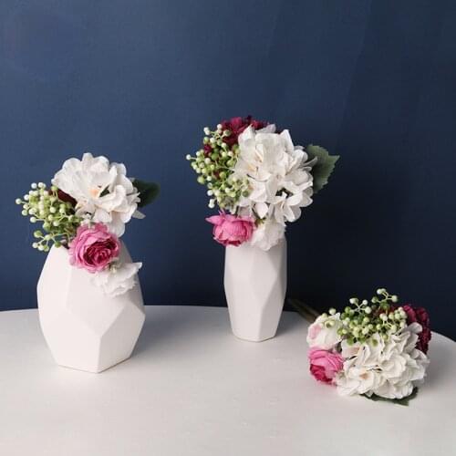 Pink Silk Hydrangea Artificial Flower Brides Wedding Flower Handkerchief Flower Blooming Fake Flower White Home Decoration