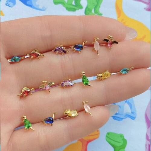 Fine Little Dinosaur Inlaid Earrings for Women Girl little dinosaur Mummer Earrings Simple Fashion Ladies Accessories BFF