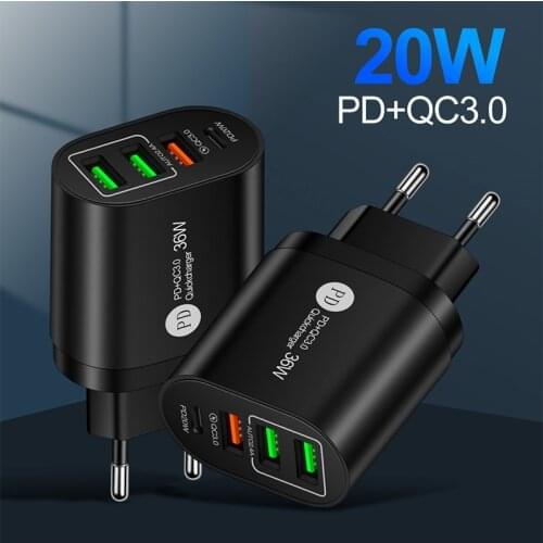 PD 4USB Travel Charger Quick Charge3.0 Phone Adapter EU/US Fast Charger For iPhone12 Huawei Portable Wall Mobile Phone Chargers