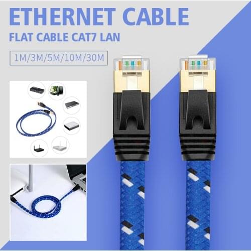 Cat7 Ethernet Cable Lan Flat Cable UTP CAT 7 RJ 45 Network Cable 1m 3m 5m 10m 30m Patch Cord Grid Blue Black For Laptop Route