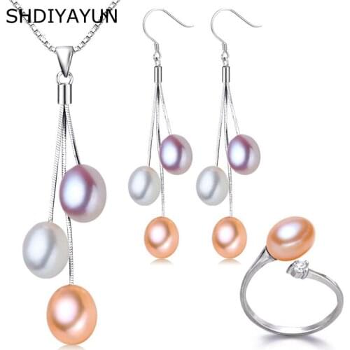 SHDIYAYUN Fine Pearl Jewelry Set 925 Sterling Silver Jewelry Set For Women Multicolour Tassels Freshwater Pearl Necklace Earring