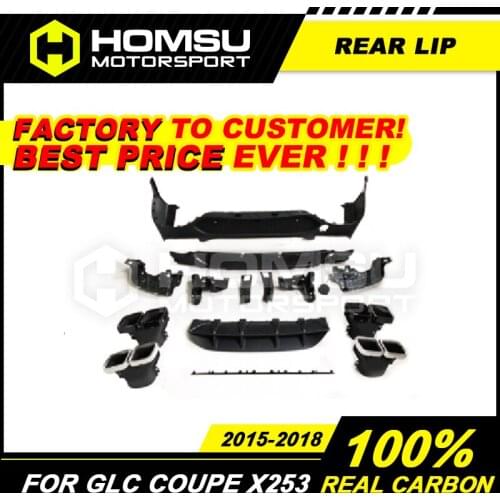GLC63 Style PP Rear Bumper Diffuser Lip with Exhaust Tips Diffuser for Mercedez Benz GLC Coupe X253 2015-2018 GLC200 GLC260