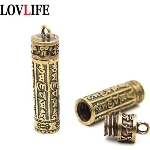 Vintage Brass Shurangama Mantra Scripture Openable Bottle Keychain Pendant Trinkets Auspicious Religions Keyring Hanging Jewelry