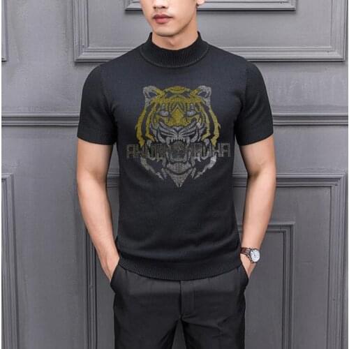 Top quality Rhinestones short sleeve Cashmere Pullover Men Spring Autumn Sweater O neck Knitted Sweater drop shipping