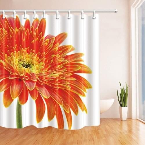 Flower Decor Orange Chrysanthemum Shower Curtain Mildew Resistant Polyester Fabric Bathroom Decorations Bath Curtains Hooks Incl