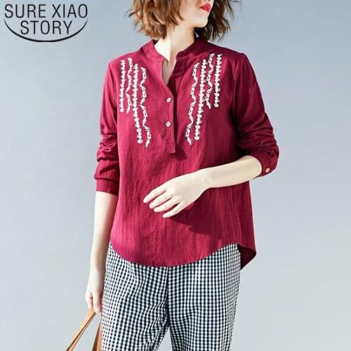 Women blouse and tops harajuku ladies tops white shirt blouse off shoulder top long sleeve shirts Embroidery Stand 3213 50