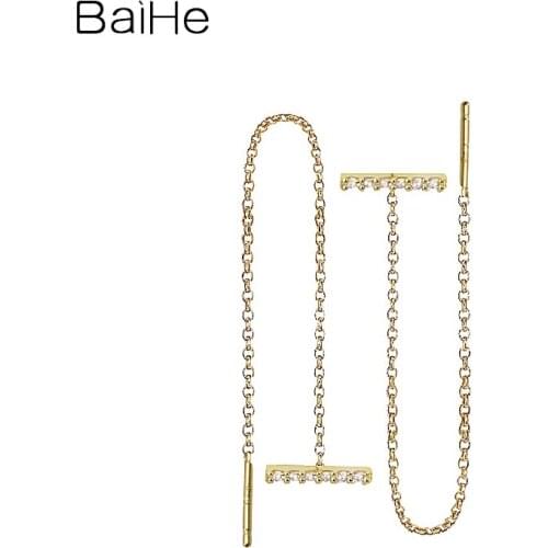 BAIHE Solid 18K White/Yellow/Rose Gold 0.06ct H/SI Round Natural Diamond Wedding Trendy Fine Jewelry Stud Earring Women Ear Line