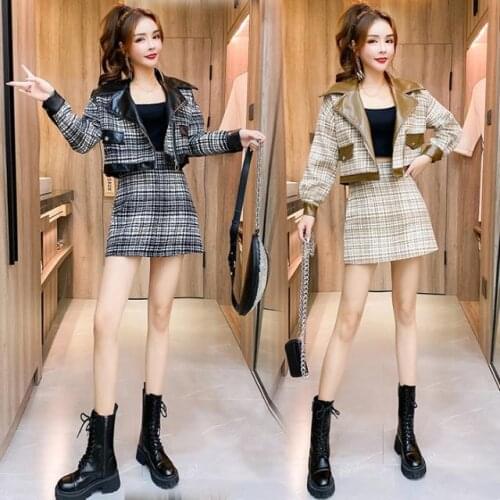 Women 2021 Spring Autumn 3 Pieces Shorts Set Female Plaid Long Sleeve Jackets & Shorts & Camisole Tops Suits for Ladies C322