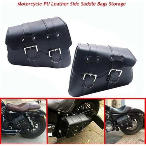 2Pcs Left & Right Black Universal PU Leather Motorcycle Side Saddle Bag Tool Luggage Bag for Harley Sportster XL883 XL1200