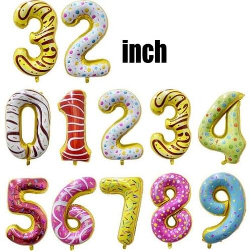 30 inch Donut Number Foil Balloons Fruit ice cream Helium balloon Birthday party decorations Kids toy Sweet Number Ballon shower