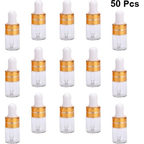 50Pcs 2ml Small Glass Dropper Bottle Essential Oil Subpackaging Bottle Refillable Dropper Bottle