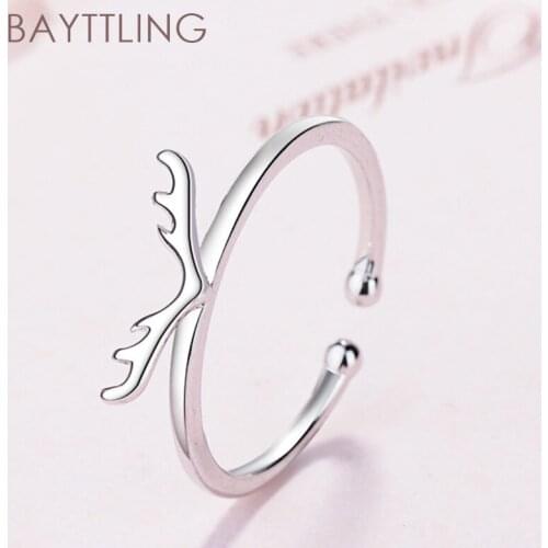 BAYTTLING New 925 Sterling Silver Small Fresh Antlers Simple Open Ring For Woman Fashion Wedding Jewelry Couple Gift