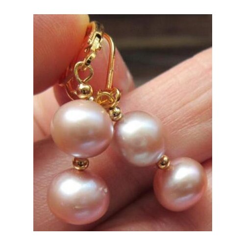 Free shipping>>>>noble jewelry new 9MM AAA PERFECT south sea purple pearl earrings 14K/20 YELLOW GOLD hook