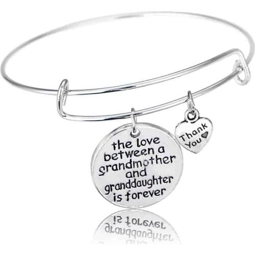Bespmosp 12PC/Lot Wholesale Thank You The Love Between Grandmother And Granddaughter Is Forever Charm Bracelet Bangle Love Women