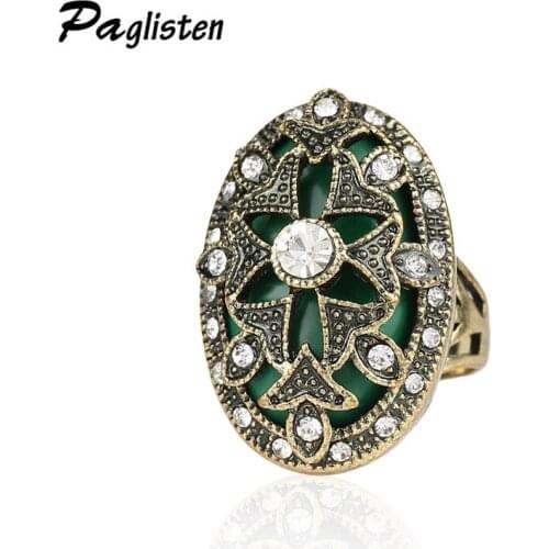 Bohemian hollow star double-layer design with crystal ring Faux Stone Statement Ring