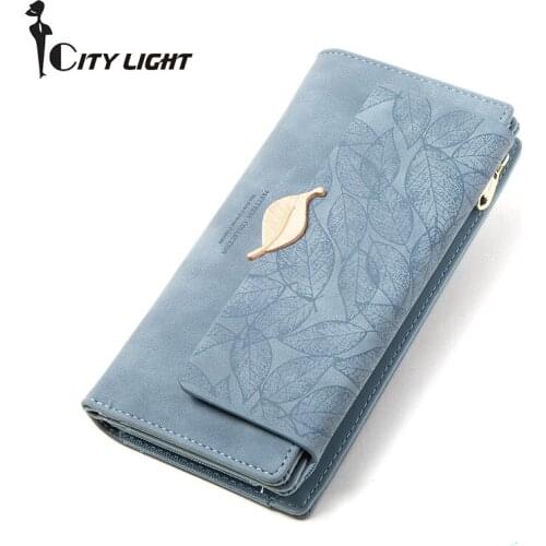 Brand Fashion Women Wallet Long High Capacity Wallets Purse New Lady Three Fold Coin Purse Leaf Card Holder Carteras Mujer