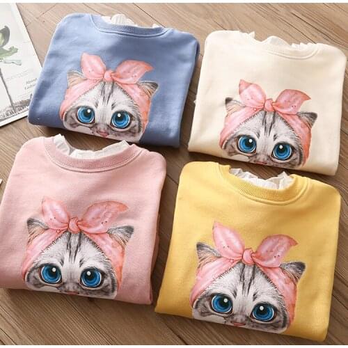 Childrens Clothing 2020 Autumn New Baby Girl Sweatshirt Kids Girls Long Sleeve Pullover T Shirt Toddler Girl Cartoon Cat Tees