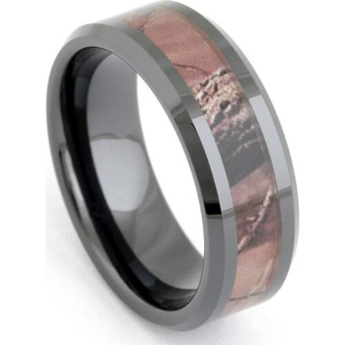 Eamti 8mm Black Ceramic Ring Women Camo Inlay Wedding Bands Engagement Rings For Men Fashion Finger Female Jewelry