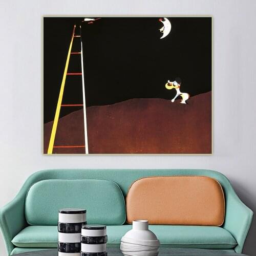 Citon Joan Miro《Dog Barking at the Moon》Surrealism Canvas Oil Painting Art Poster Picture Background Wall Decor Home Decoration