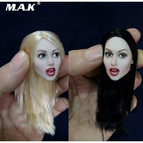 Collectible 1/6 Beauty Female Head Sculpt Open Mouth Expression Head Carving With Blonde/Black Hair Model For 12" Figure Body