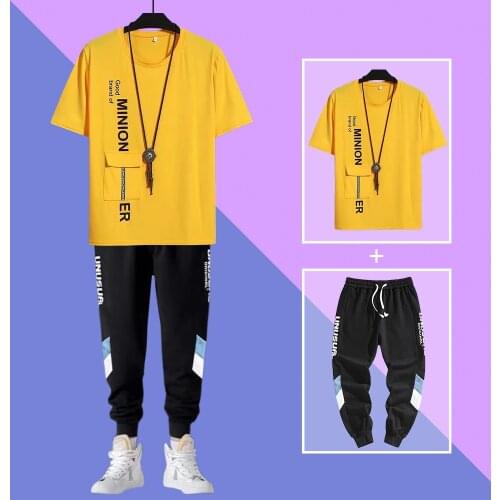 2021New Summer Mens Sets Korean Fashion Mens Joggers Set Trend Streetwear Two Piece Set Men Casual Men Clothing Tracksuit Men
