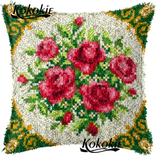 Flower cushion mat needlework latch hook rug making kits Patchwork Pillowcase counted cross stitch kits for embroidery carpet