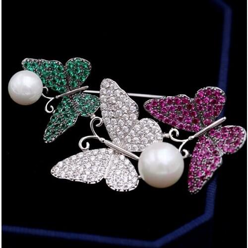 Top Shell Pearl beautiful Buttyfly Cubic Zircon Micro pave Brooch