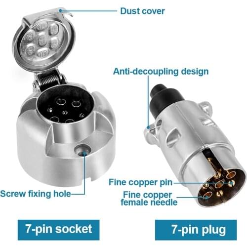 2pcs 12V 7 Pin Trailer Metal Plug Socket Waterproof Auto Lamp Connector Apply to Truck RV Cars Boat Trailer Caravan Accessories